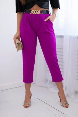 Spodnie z wiskozą z ozdobnym paskiem fioletowe