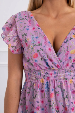 Krótka sukienka w kwiatki fioletowa